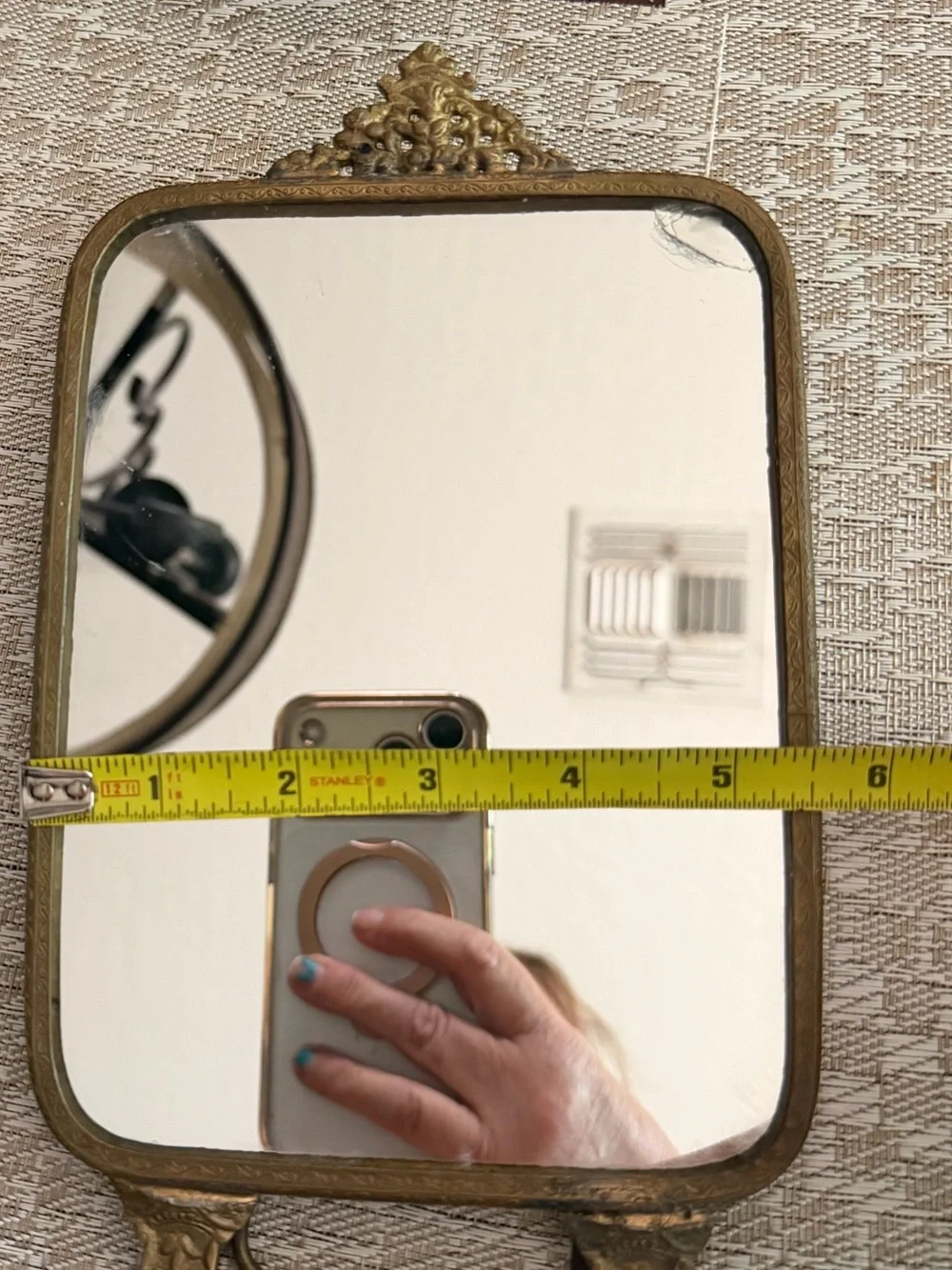 Vintage brass mirror on stand